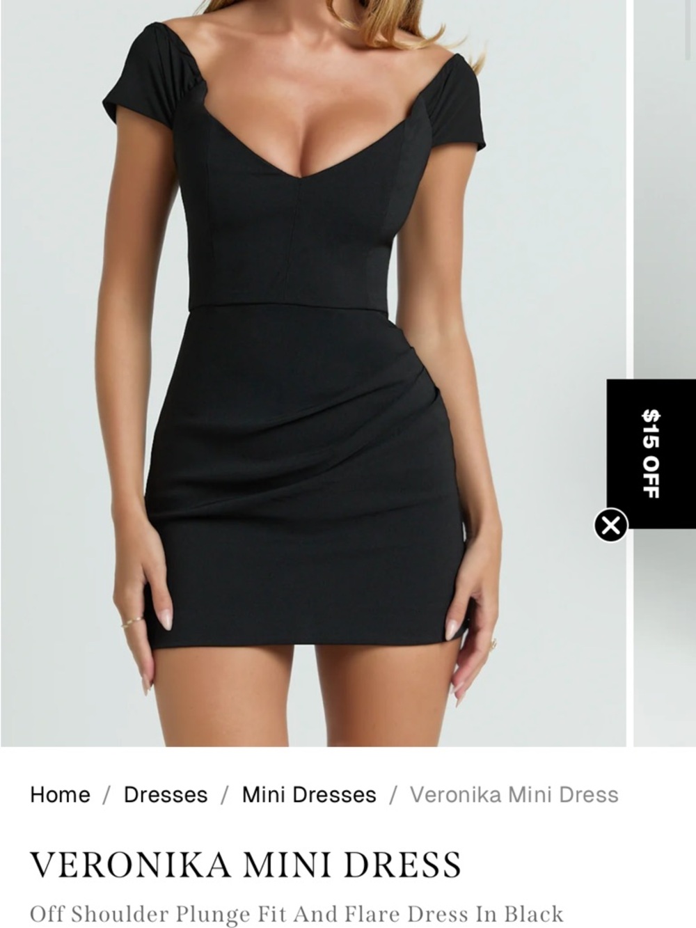 Showpo Veronika Off-Shoulder Plunge Mini Dress in Black